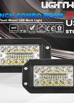 2Pcs 12V 6 Inch Flush Mount Work Light 26 LED Super Bright Spotlight Car Headlights