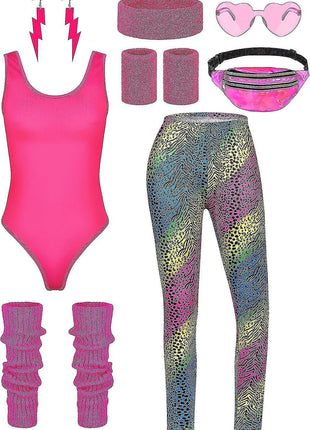 8 Pieces Women 80s Workout Costume Halloween 90s Outfit Accessories...