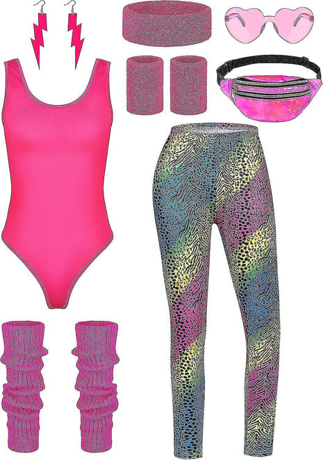 8 Pieces Women 80s Workout Costume Halloween 90s Outfit Accessories...
