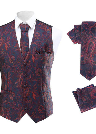 Allthemen Mens 3-Piece Vest Tie Set Wedding Paisley Jacquard Suit V...