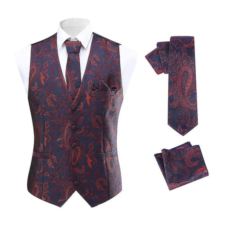 Allthemen Mens 3-Piece Vest Tie Set Wedding Paisley Jacquard Suit V...