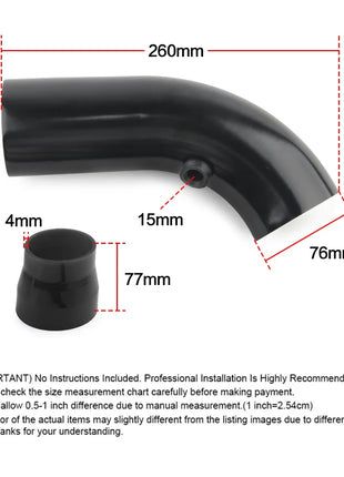 Universal Alumimum 3'' 75mm Car Cold Air Intake System Turbo Induction Pipe Tube silver Black Red Color