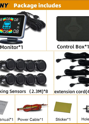 Parktronic 8 Parking Sensor Car Automobile Reversing Backup Radar Electronics Rear  Auto Detector Backing Assistance Kit Buzzer