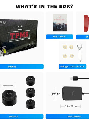 USB Android TPMS Tire Pressure Monitoring System Display Alarm System For Navigation Player Temperature Warning Sensors