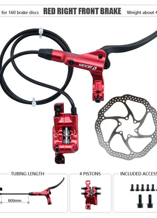 ZOOM HB-876 4 Piston Folding Mountain Bike Disc Hydraulic Brake Set Front 800 Rear 1400 Mm Mtb Bicycle Cramp Red Cycling Parts