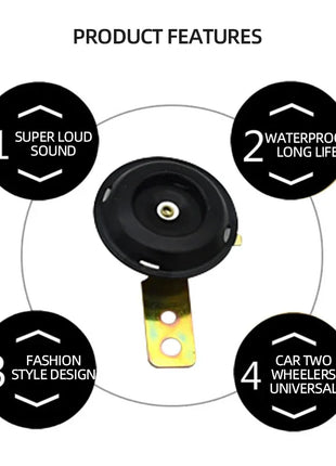 Motorcycle Horn 12V Super Loud Waterproof Round Speaker Universal Scooter Motorbike E-Bikes Mopeds Electric Horn Kit Accessories