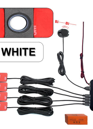 Car Parking Sensor Kit Assistant Park tronics 4 Black/Silver/White 13mm Flat Sensors Reverse Radar Sound Buzzer Alarm Sound