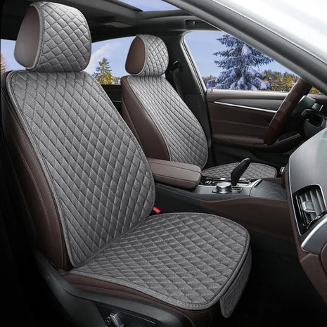 Linen Car Seat Covers for All Seasons Premium Flax Vehicle Seat Cushion Non-Slip Protector Universal Fits Most Van SUV Truck