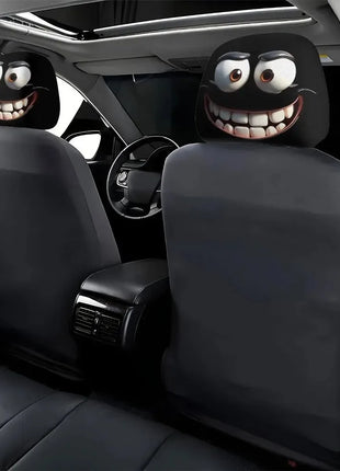 2pcs Smiley Face Printed Car Pillowcase Soft Comfortable Decorative Cushion Cover Auto Seat Headrest Washable Polyester Fabric