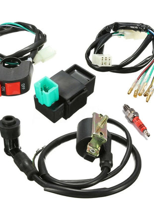 5pcs/set Wiring Loom On-Off Switch Coil CDI Spark Plug Kits 2Pin For 110 125 140cc Pit Bike ATV