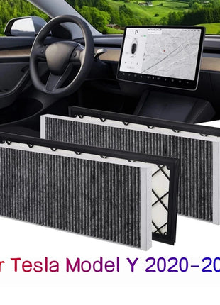 Cabin Filter Air Filter HEPA Air Intake Filter Replacement With Activated Carbon For Tesla Model Y 2020 2021 2022 2023 2024