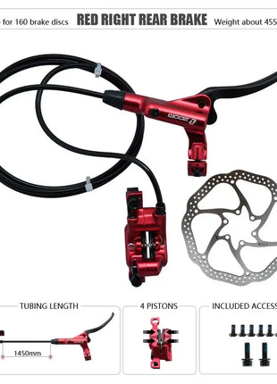 ZOOM HB-876 4 Piston Folding Mountain Bike Disc Hydraulic Brake Set Front 800 Rear 1400 Mm Mtb Bicycle Cramp Red Cycling Parts