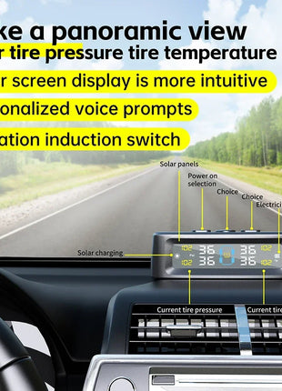 TPMS Tire Pressure Monitoring System Car Safety Alarm System Wireless Solar/USB Powered 4 Sensors with Color Digital Display