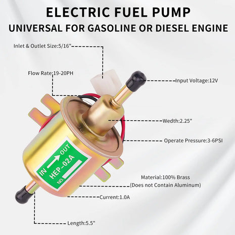 12V/24V Universal Electric Fuel Pump Low Pressure Bolt Fixing Wire Diesel Petrol HEP-02A For Car Carburetor Motorcycle ATV