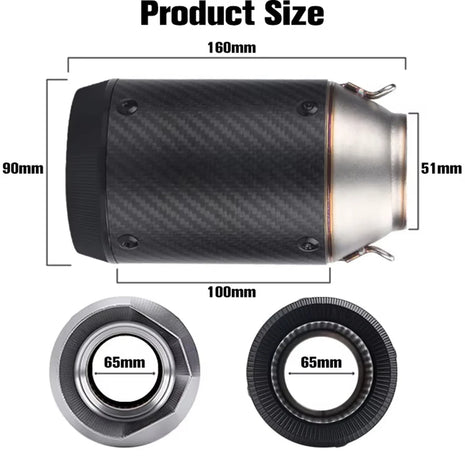 51mm Universal Slip On Motorcycle GP Exhaust CNC Carbon Fiber Escape Muffler For Kawasaki Z900 FZ6 RC390 S1000XR