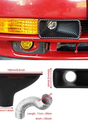 Universal Car Air Intake System Kit Front Bumper Turbo Air Inlet Pipe ABS Carbon Fiber Look for Enhanced Performance and Cooling