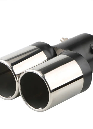 1PCS 2.5 inch Inlet Decoration Chrome Tail Pipe Car Styling Car Exhaust Trim Muffler Pipe Tail Stainless Steel Curved Double Outlet