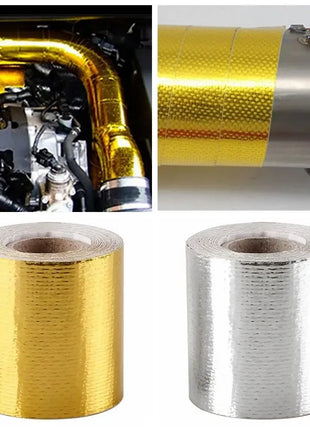 Gold Silver Aluminum Foil Exhaust Wrap for Car & Motorcycle - High-Temp Thermal Glass Fiber Tape Heat Reduction Header Pipe