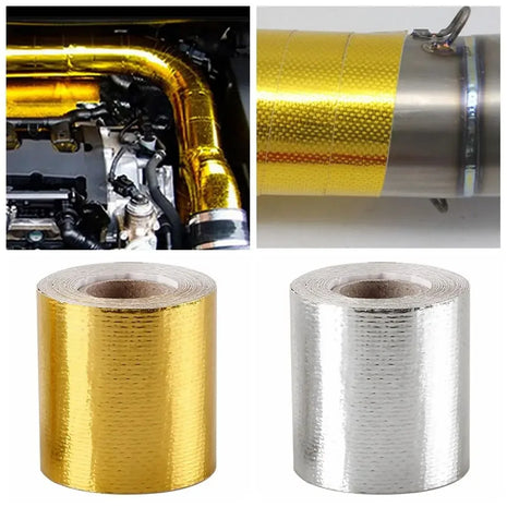 Gold Silver Aluminum Foil Exhaust Wrap for Car & Motorcycle - High-Temp Thermal Glass Fiber Tape Heat Reduction Header Pipe