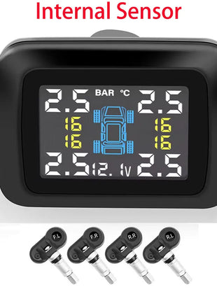 Car TPMS Cigarette Lighter Tire Pressure Monitoring System Alarm Tyre Air Pressure Meter Gauge Temperature Warning With 4 Sensor
