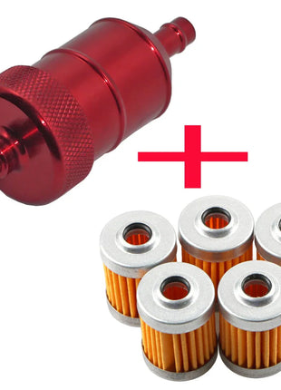 5pcs Reusable Washable Fuel Filter Element+CNC Alloy Petrol Gas Filter For Suzuki Dirt Bike ATV Quad Buggy Motorcycle Scooter