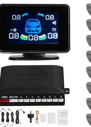 Car Parking Sensor Reversing Radars System Front & Rear Support Sound Warning/Buzzer with 8 Parking Sensors Distance Detection