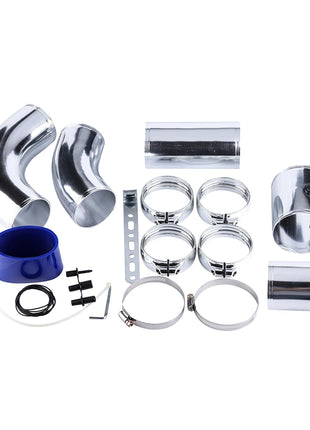 76mm Car Air Intake Pipe Kit Silver Sport Racing Automobile System 3.0inch Aluminum Pipe with Clamp Universal Air Intake Kit