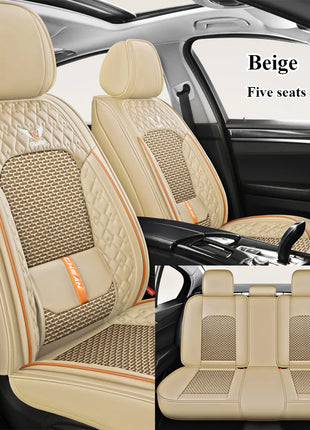 Ergonomic Car Seat Cushion – Nappa Leather & Ice Silk, High-Resilience Sponge, All-Season Comfort for Most Vehicles