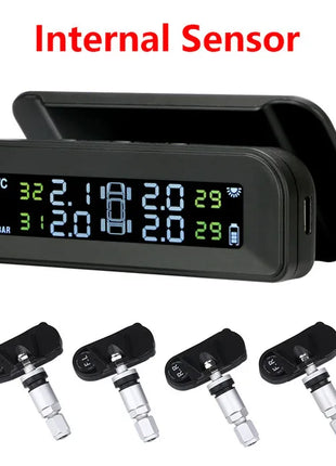 Smart car TPMS tire pressure monitoring system solar digital clock LCD display car tire pressure temperature safety alarm system