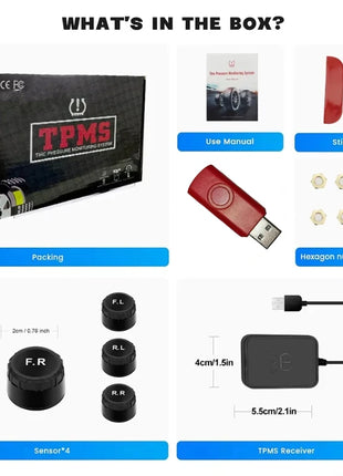 USB Android TPMS Tire Pressure Monitoring System Display Alarm System For Navigation Player Temperature Warning Sensors
