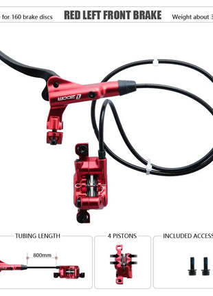 ZOOM HB-876 4 Piston Folding Mountain Bike Disc Hydraulic Brake Set Front 800 Rear 1400 Mm Mtb Bicycle Cramp Red Cycling Parts