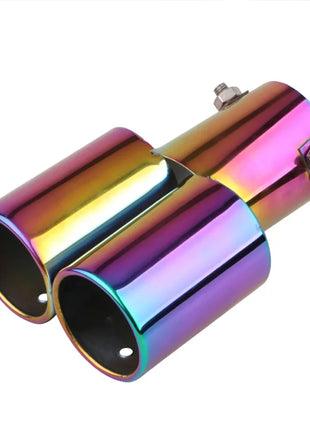 1PCS 2.5 inch Inlet Car Auto Exhaust Muffler Tip Stainless Steel Dual Pipe Trim Modified Car Rear Tail Throat Liner For Most Cars