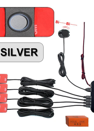 Car Parking Sensor Kit Assistant Park tronics 4 Black/Silver/White 13mm Flat Sensors Reverse Radar Sound Buzzer Alarm Sound