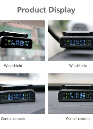 Smart car TPMS tire pressure monitoring system solar digital clock LCD display car tire pressure temperature safety alarm system