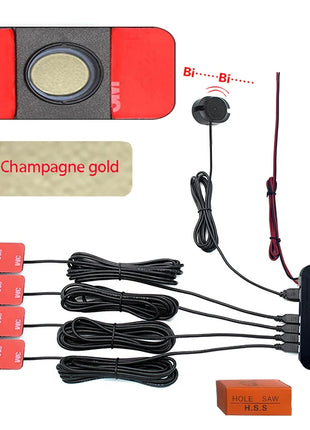Car Parking Sensor Kit Assistant Park tronics 4 Black/Silver/White 13mm Flat Sensors Reverse Radar Sound Buzzer Alarm Sound