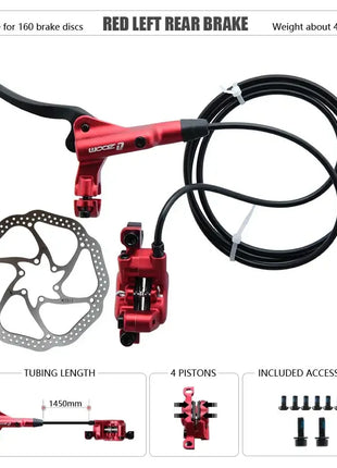 ZOOM HB-876 4 Piston Folding Mountain Bike Disc Hydraulic Brake Set Front 800 Rear 1400 Mm Mtb Bicycle Cramp Red Cycling Parts