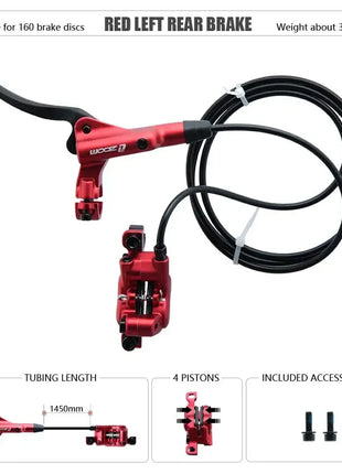 ZOOM HB-876 4 Piston Folding Mountain Bike Disc Hydraulic Brake Set Front 800 Rear 1400 Mm Mtb Bicycle Cramp Red Cycling Parts