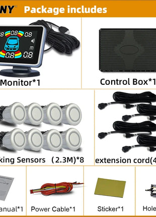 Parktronic 8 Parking Sensor Car Automobile Reversing Backup Radar Electronics Rear  Auto Detector Backing Assistance Kit Buzzer
