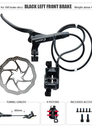 ZOOM HB-876 4 Piston Folding Mountain Bike Disc Hydraulic Brake Set Front 800 Rear 1400 Mm Mtb Bicycle Cramp Red Cycling Parts