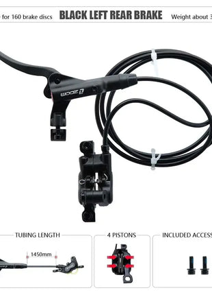 ZOOM HB-876 4 Piston Folding Mountain Bike Disc Hydraulic Brake Set Front 800 Rear 1400 Mm Mtb Bicycle Cramp Red Cycling Parts