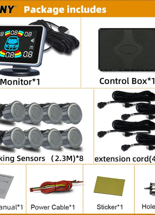 Parktronic 8 Parking Sensor Car Automobile Reversing Backup Radar Electronics Rear  Auto Detector Backing Assistance Kit Buzzer