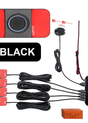 Car Parking Sensor Kit Assistant Park tronics 4 Black/Silver/White 13mm Flat Sensors Reverse Radar Sound Buzzer Alarm Sound
