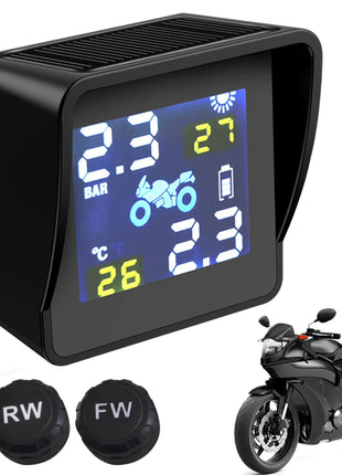 Tire Pressure Sensors Solar Charging LCD Motorcycle TPMS Tire Pressure Tyre Temperature Monitoring Alarm System with 2 Sensors