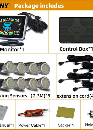 Parktronic 8 Parking Sensor Car Automobile Reversing Backup Radar Electronics Rear  Auto Detector Backing Assistance Kit Buzzer