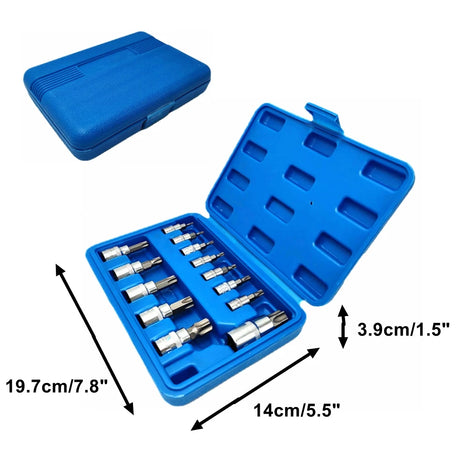 13pcs Torx Bit Socket Set, CRV Sockets, S2 Steel Bits, 1/4-inch (T8-T30), 3/8-inch (T40-T60) & 1/2-inch (T70) Drive, with case