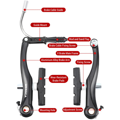 V Brake Set Bike Brakes High Clear V Brakes Mountain Bike Aluminium Alloy Brake Arms Stainless Steel Guides 110mm Length