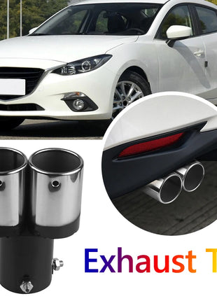 Universal Car Exhaust Muffler Exhaust Pipe Tail Throat Stainless Steel Car Muffler Tip Chrome Round Pipe Exhaust Tail Muffler