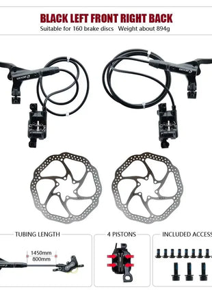 ZOOM HB-876 4 Piston Folding Mountain Bike Disc Hydraulic Brake Set Front 800 Rear 1400 Mm Mtb Bicycle Cramp Red Cycling Parts