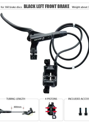 ZOOM HB-876 4 Piston Folding Mountain Bike Disc Hydraulic Brake Set Front 800 Rear 1400 Mm Mtb Bicycle Cramp Red Cycling Parts