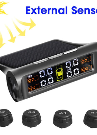 Smart car TPMS tire pressure monitoring system solar digital clock LCD display car tire pressure temperature safety alarm system